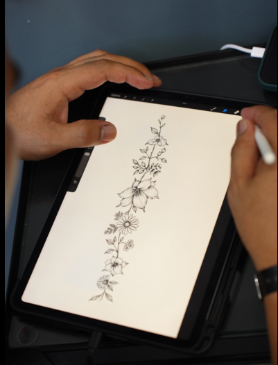 Tattoo design sketch on an iPad before the appointment